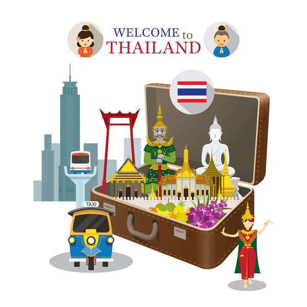 A Thaiföld Landmark bőrönd — Stock Vector