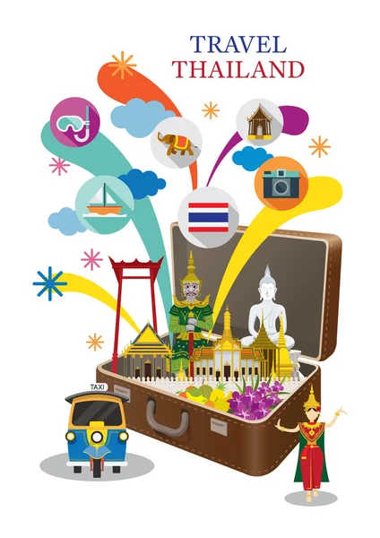 Suitcase with Thailand Landmark and Icons — Stock Vector