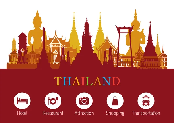 タイのランドマークと旅行アイコン — ストックベクタ