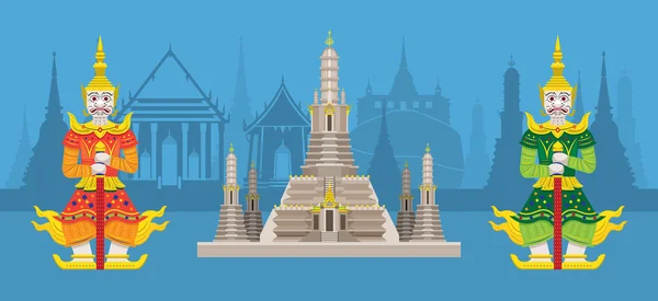 Tailândia Gigantes e Wat Arun (Templo da Aurora ) — Vetor de Stock
