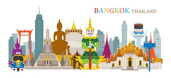 Bangkok, Tailandia y lugares de interés — Vector de stock