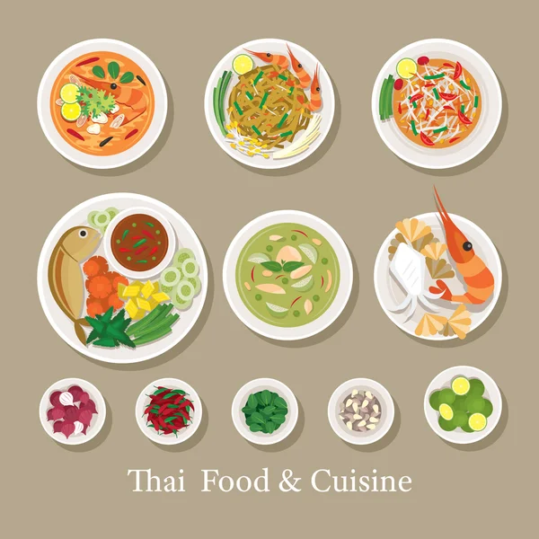 Thai Food and Ingredients Set - Stok Vektor