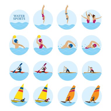 Spor sporcu, su sporları Icons Set