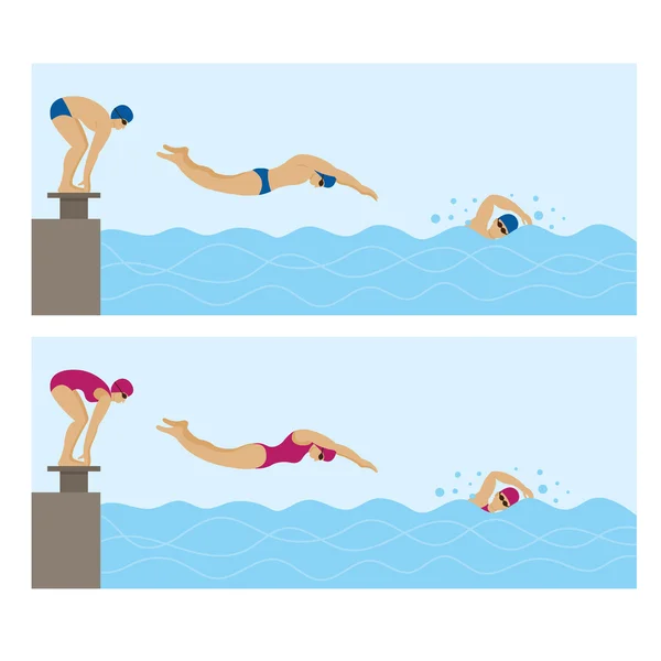 Sportovní sportovci, plavání — Stockový vektor