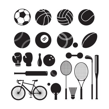 Sports Equipment, Silhouette Objects Set clipart