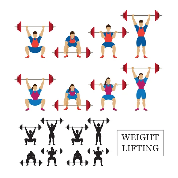 Atleta di sollevamento pesi, uomini e donne — Vettoriale Stock