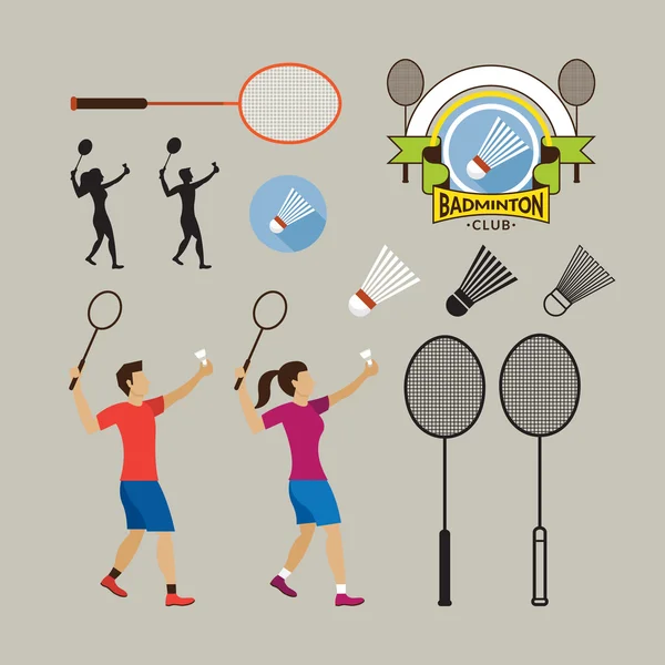 羽毛球运动员和图形元素 — 图库矢量图片