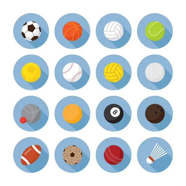Equipamento esportivo, Conjunto de ícones planos de bola — Vetor de Stock