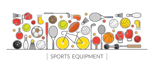 Équipement de sport, bannière d'affichage d'icônes de ligne — Image vectorielle