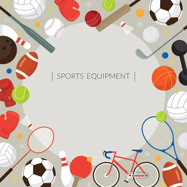 Equipamiento Deportivo, Marco de iconos planos — Vector de stock