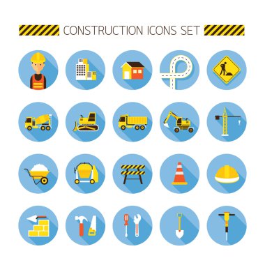 İnşaat nesneleri düz Icons Set