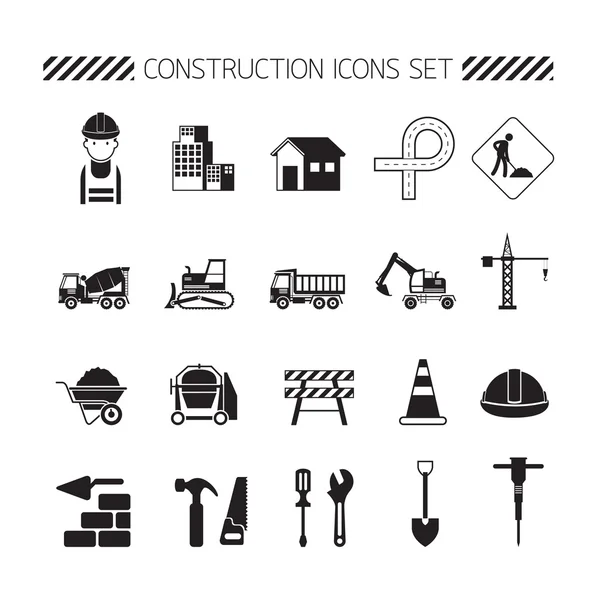 Construction Objects Silhouette Icons Set — Stock Vector