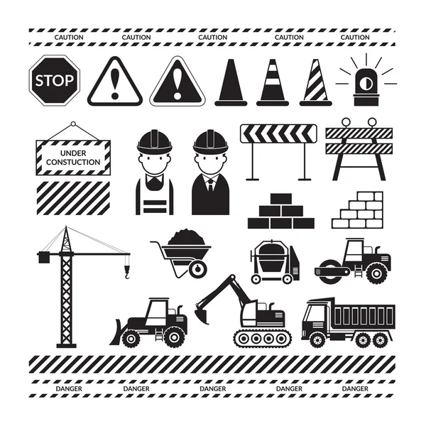 Construction Objects Silhouette Set — Stock Vector