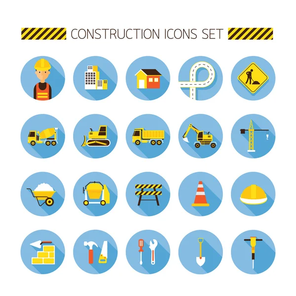 Conjunto de iconos planos de objetos de construcción — Vector de stock