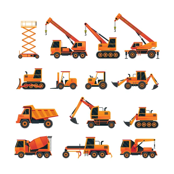 Építőipari járművek objektumok narancs beállítása — Stock Vector
