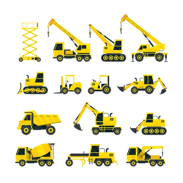 Vehículos de construcción Objetos Amarillo Set — Vector de stock