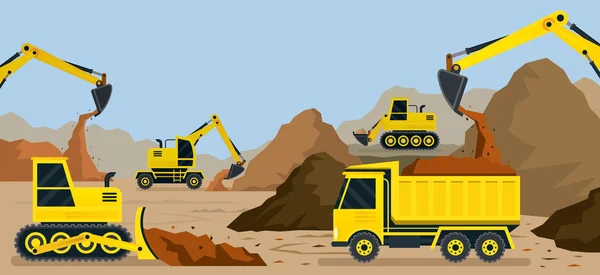 施工，土方工程，采石场背景 — 图库矢量图片