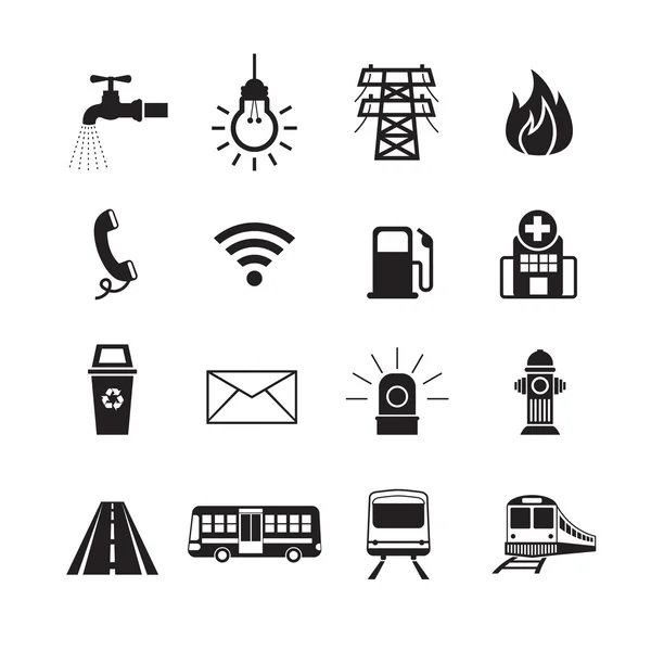 Public Utility Icons Silhouette Set, — Stock Vector