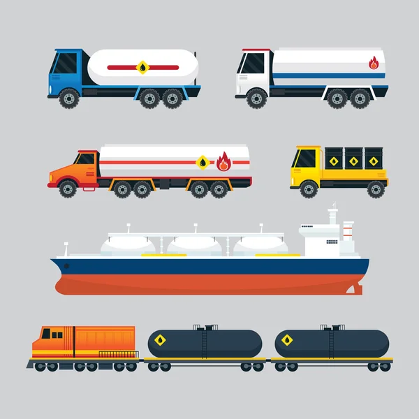 Транспортные средства нефтяной промышленности, Комплект транспортных средств — стоковый вектор