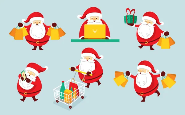 Набор Персонажей Санта Клауса Концепция Покупок Счастливого Рождества Нового Года — стоковый вектор