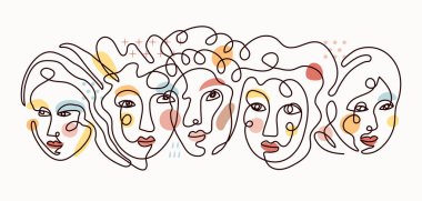 İnsanlar Tek Hat Çizimine Karşı, Renkli Arkaplan Kadınları Grubu