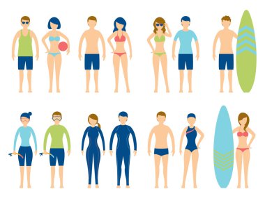 Çeşitli Mayo Türündeki İnsanlar Set, Seyahat, Yaz Tatili ve Etkinlikleri