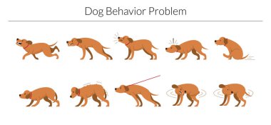 Dog Behavior Problem Set, Aggressive, Fear, Stubborn and Biting Tail clipart