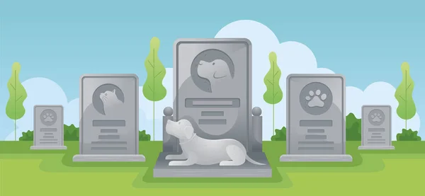 Cementerio Del Cementerio Conmemorativo Mascotas Lápidas Escultura Para Perros Gatos — Vector de stock