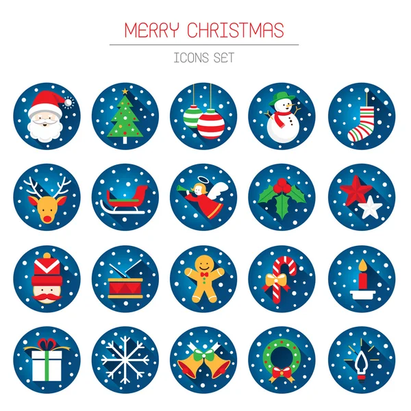 Set de iconos planos: Objetos de Navidad con nevada — Vector de stock