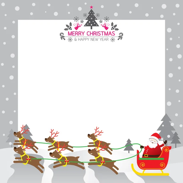 Santa's Sleigh, Reindeer, Border & Background — Stock Vector