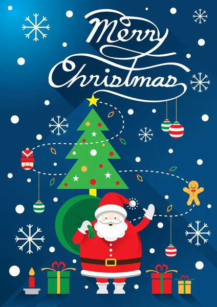 Santa, Christmas tekst & Tree — Stockvector