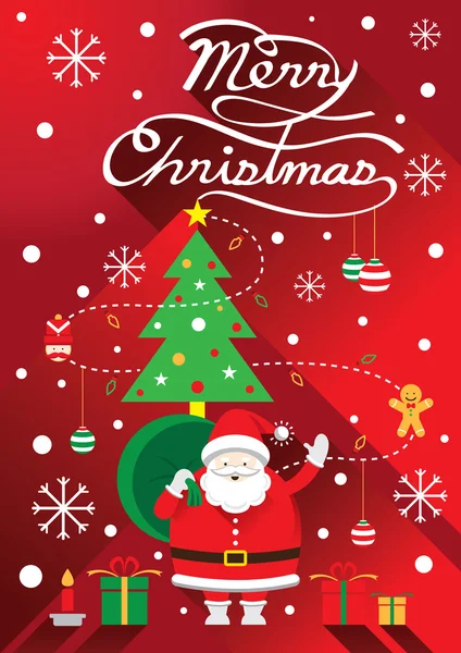 Санта, різдвяний текст і дерево — стоковий вектор