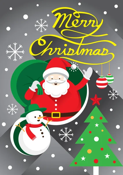 Santa, Christmas tekst & Snowman — Stockvector