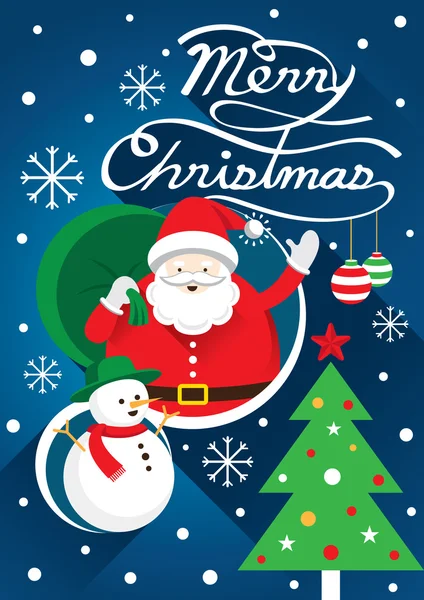 Santa, Christmas tekst & Snowman — Stockvector