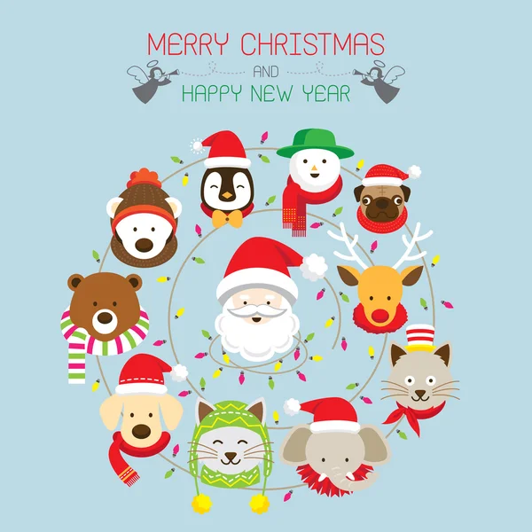 Χριστούγεννα: Santa & ζώα — Διανυσματικό Αρχείο