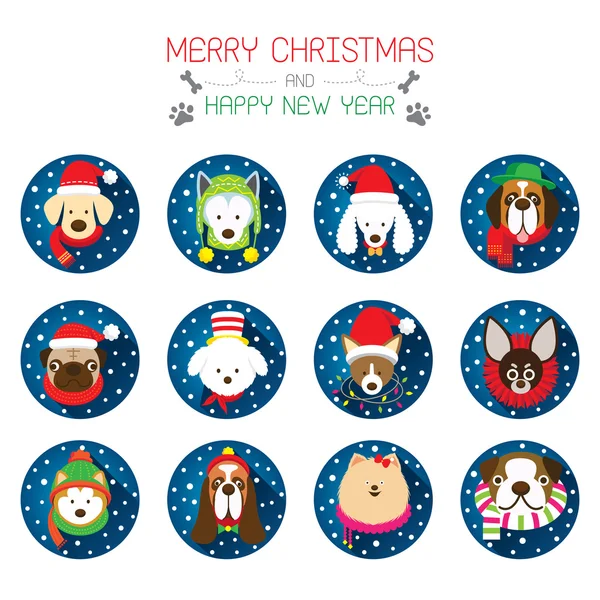 Düz Icons Set:: Noel, çeşitli köpek ırkları — Stok Vektör