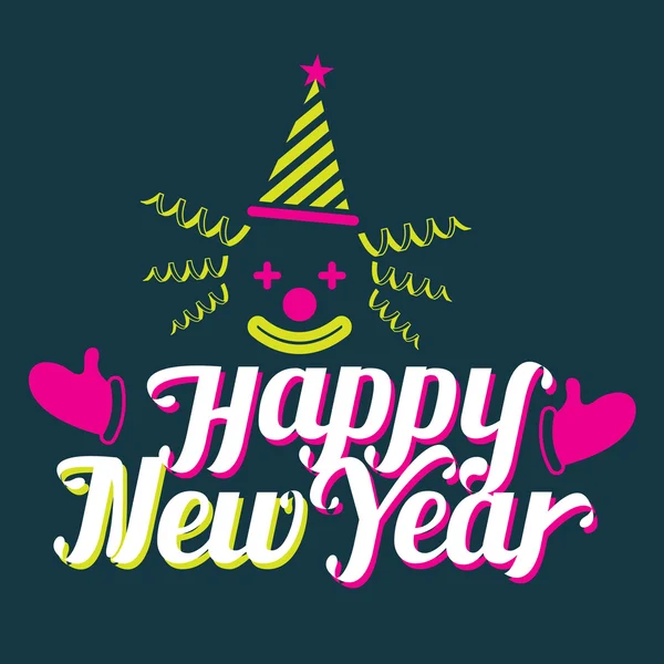 Clown with Happy New Year Text — Stock Vector