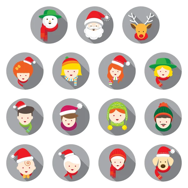 Комплект плоских икон: Рождество, Семья, Люди — стоковый вектор