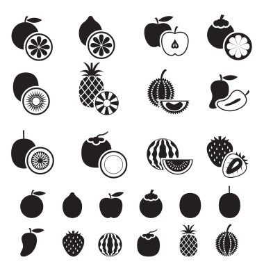 B&W Icons Set: Fruites ve meyve parçası