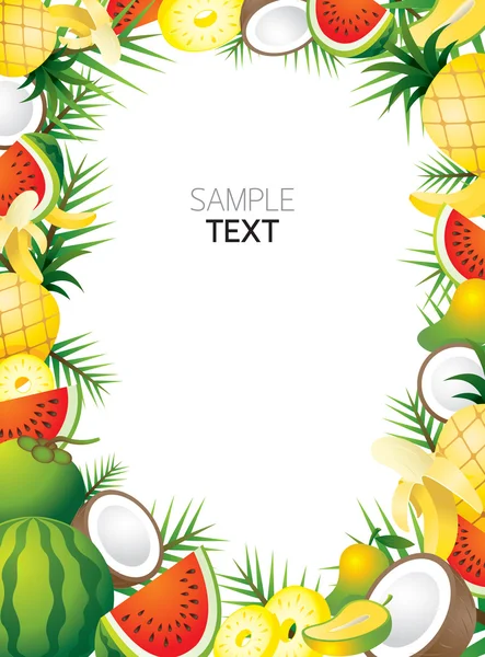 Mixed Tropical Fruits, Frame, Border — Stock Vector