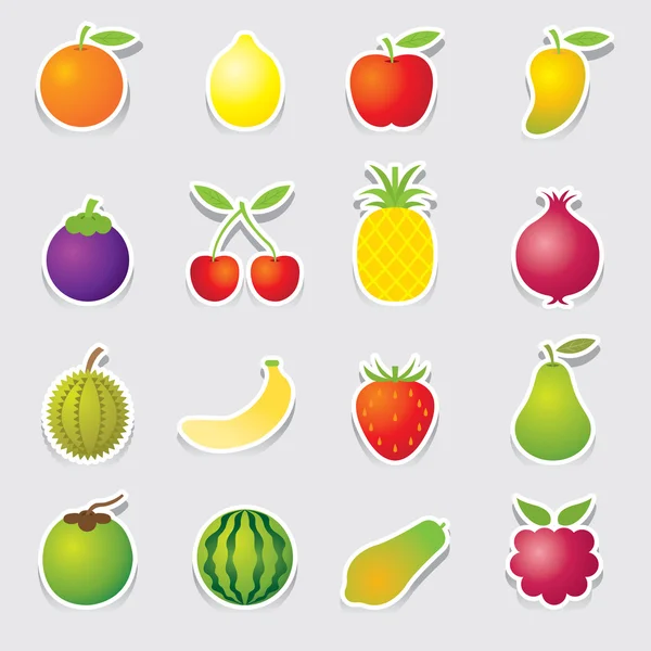 Blandade frukter ikoner klistermärke stil — Stock vektor