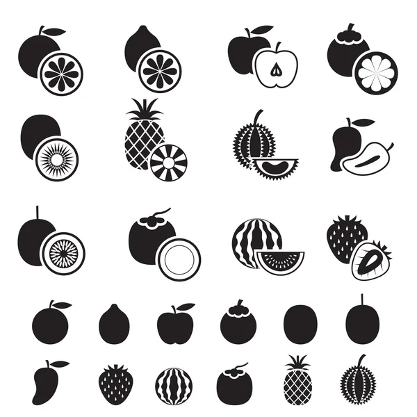 Set de iconos de B & W: frutas y trozos de fruta — Vector de stock