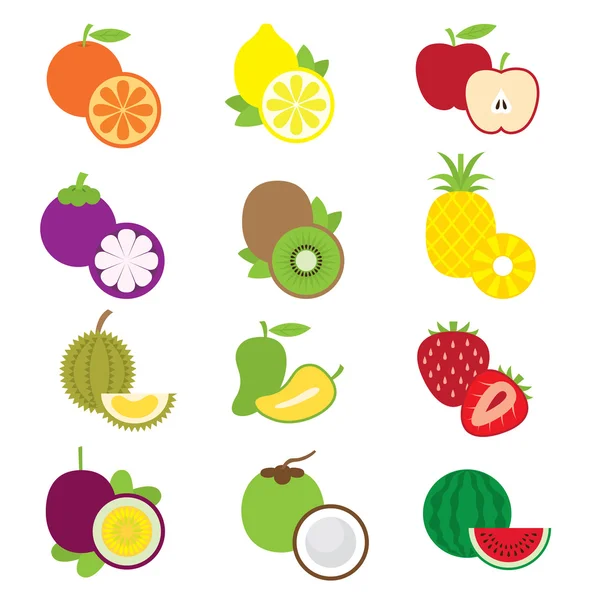 Conjunto de ícones: Frutas & Pedaço de frutas — Vetor de Stock