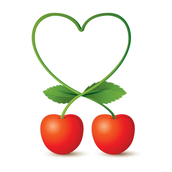 Cerises et tige en forme de coeur — Image vectorielle