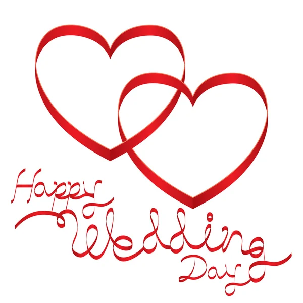 Heart-Shaped Ribbon and Wedding Text — Stock Vector