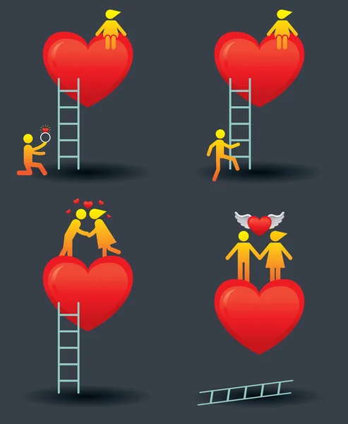 Menselijke symbool liefdesverhaal met Ladder — Stockvector