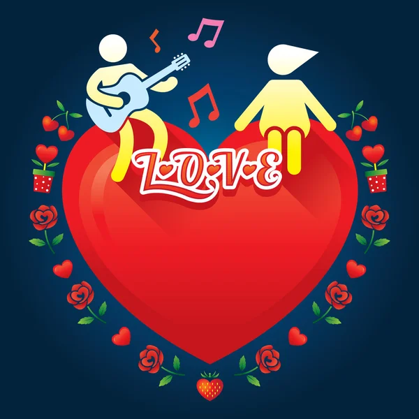 Symbole humain Love Story Concept : Musique, guitare et amant — Image vectorielle