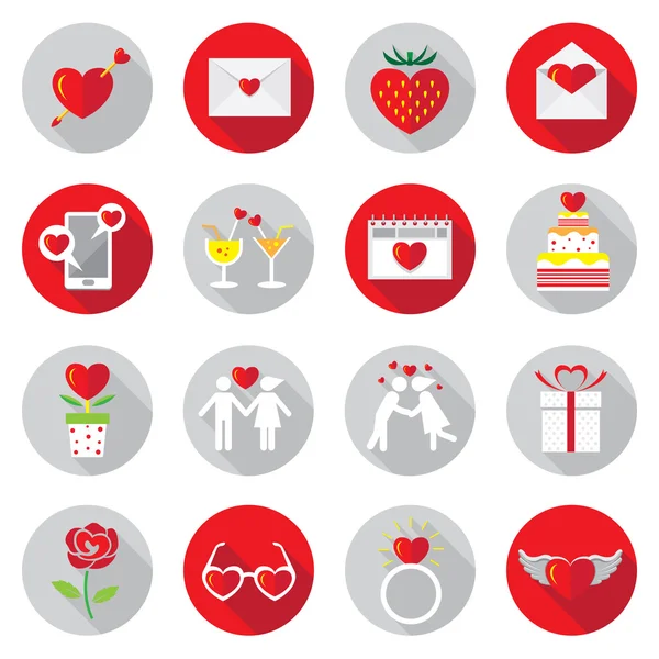 Platte Icons Set: Liefde objecten — Stockvector