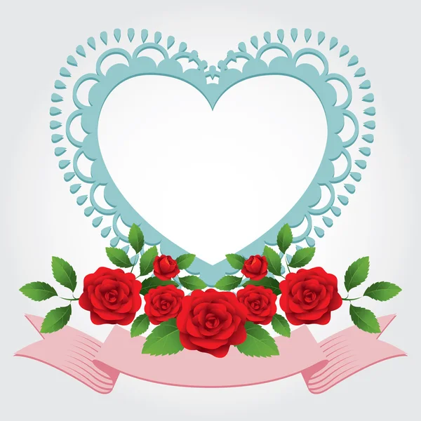 Marco en forma de corazón de rosas, frontera — Vector de stock