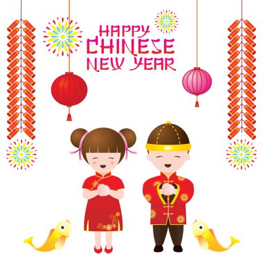 Çin yeni yılı çerçeve ile Çinli çocuklar